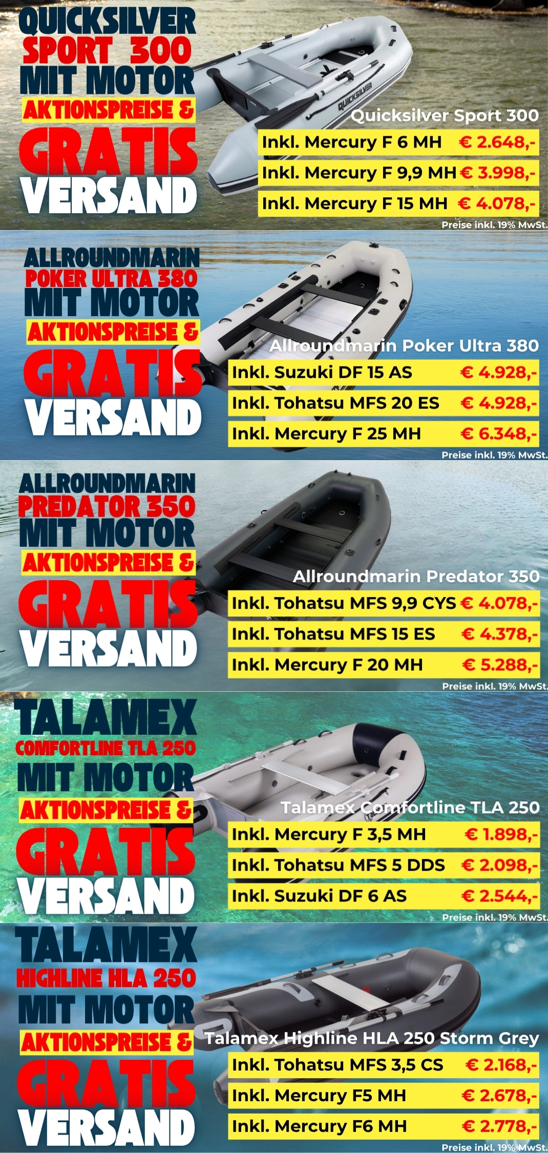 Gratis Versand für Schlauchboote mit Motor